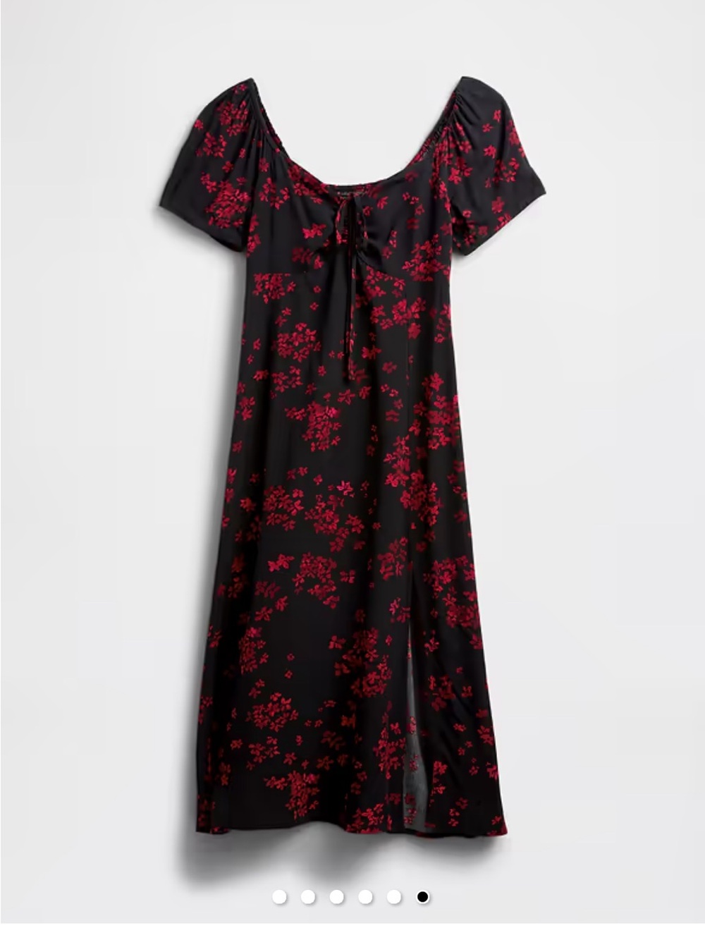 NWT GAP Factory Black Midi Dress with Red Floral Print and Tie Front